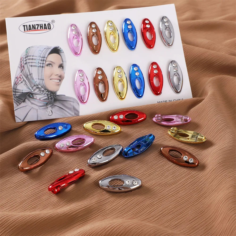 New Muslim Accessories Stone Oval Transparent 8pcs Mixed Colors Scarf Hijab Clip Pin Buckle