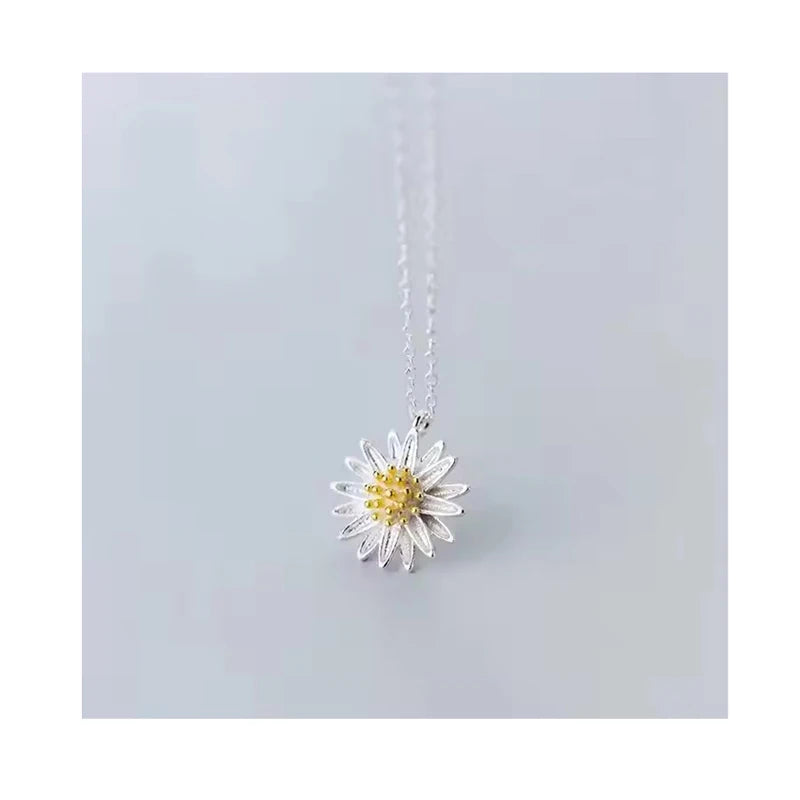 Delicate 925 Sterling Silver Blooming Yellow Daisy Flower Pendant Necklaces for Women Fine Jewelry