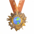 UK Running the World Custom Sport Medals and Trophies Virtual Challenge Rotating 3D Sphere Marathlon Medals Spinning 3D Building