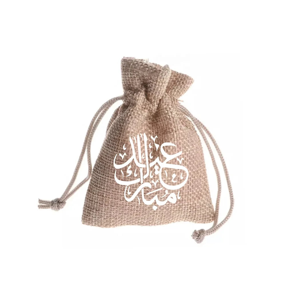 EID Ramadan Party Decoration EID Mubarak Storage Gift Bag Drawstring Burlap Candy Bags