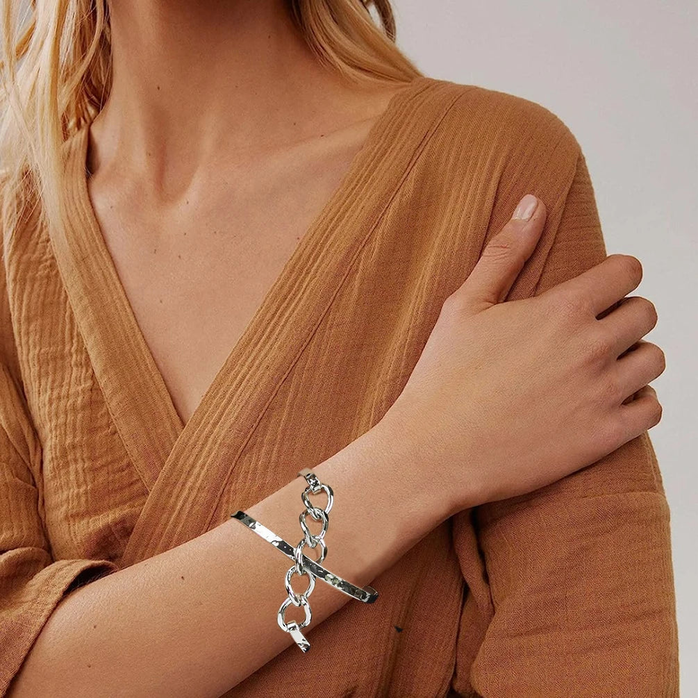 Unique Design Cross Shape Metal Cuff Bracelet Personalized Handicraft Fashion Versatile Twisted Chain Big Bangle Bracelet