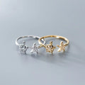 925 Sterling Silver Zircon Sea Turtle Starfish Shape Adjustable Open Gold Plated Finger Rings Fashion Jewelry for Women