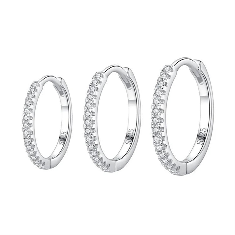 Simple 925 Sterling Silver Hoop Earrings Women Minimalist Round Loop Circle Cubic Zirconia Huggie Hoop Earrings Jewelry