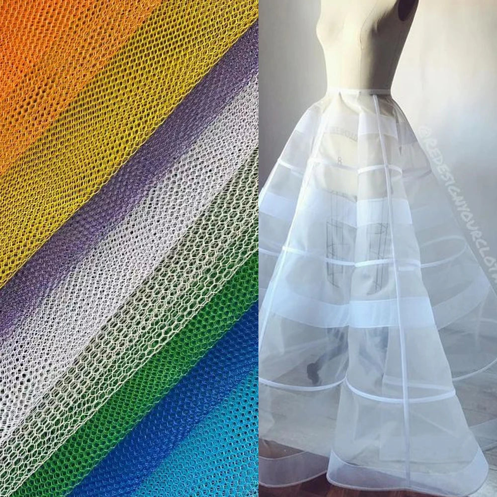 White 100D Stiff Mesh Fabric 100% Polyester Hard Net Crinoline Fabric for Wedding Dress