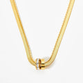 High End Flat Snake Chain Double Layer Zircon Circular Pendant Necklace Non Tarnish Gold Plated Stainless Steel Necklace