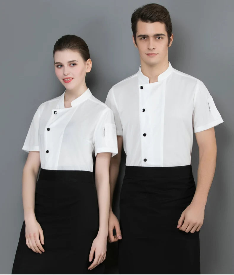 Custom LOGO Breathable Kitchen Cooking Baking Restaurant Cook Summer Uniform Top Fast Dry Chef Jacket Chef Coat for Men Women