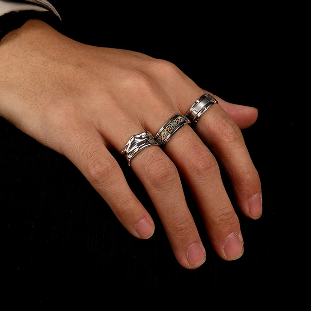 Fashion New Stainless Steel Men's Dragon Piece Irregular Bump Ring Set