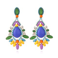 Vintage Resort Style Diamond Earrings Long Teardrop-shaped Colorful Resin Floral Earrings for Women Girls