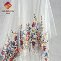 High Quality Embroidered Net Fabric 3D Flower Floral Embroidery Tulle Lace Fabric for Dress