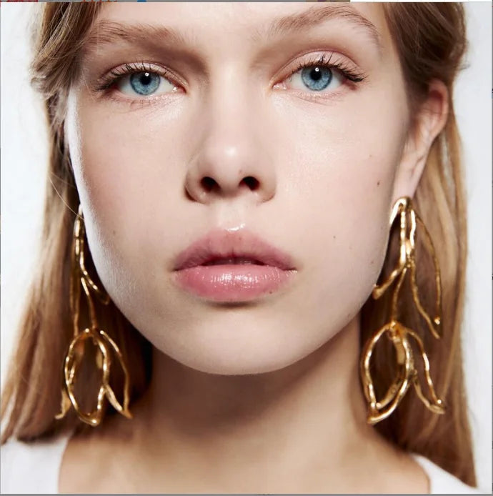 New Simple Geometric Floral Za High-quality Flower Dangle Earrings for Women Korean Statement Big Gold Ear Jewelry Gift