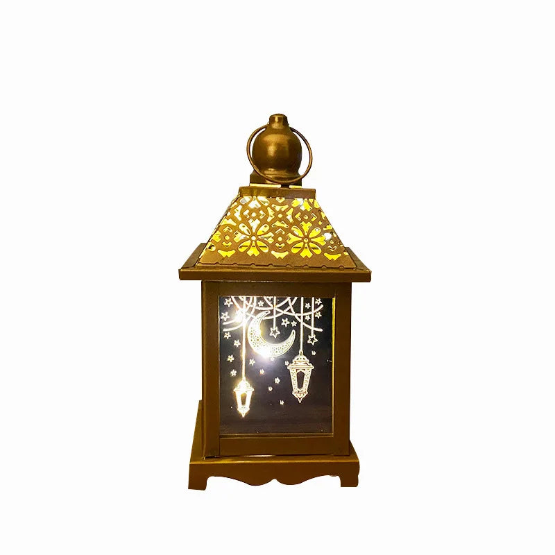 Wrought Iron Led Ramadan Festival Right Angle Wind Lantern for Home Living Room Holiday Decoration