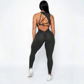 New Arrival Women Scrunch Butt Yoga Bodysuit Cut Out Back Fitness Activewear Jumpsuit
