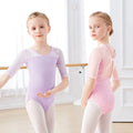 Girls Mid Sleeve Ballet Leotards Children Back Cross Mesh Splice Gymnastics Bodysuits
