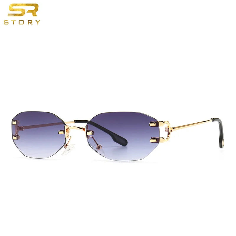 STORY CC2A290 Narrow Lens UV400 Retro Rimless Women Men Sunglasses Custom logo Vintage Square Sunglasses
