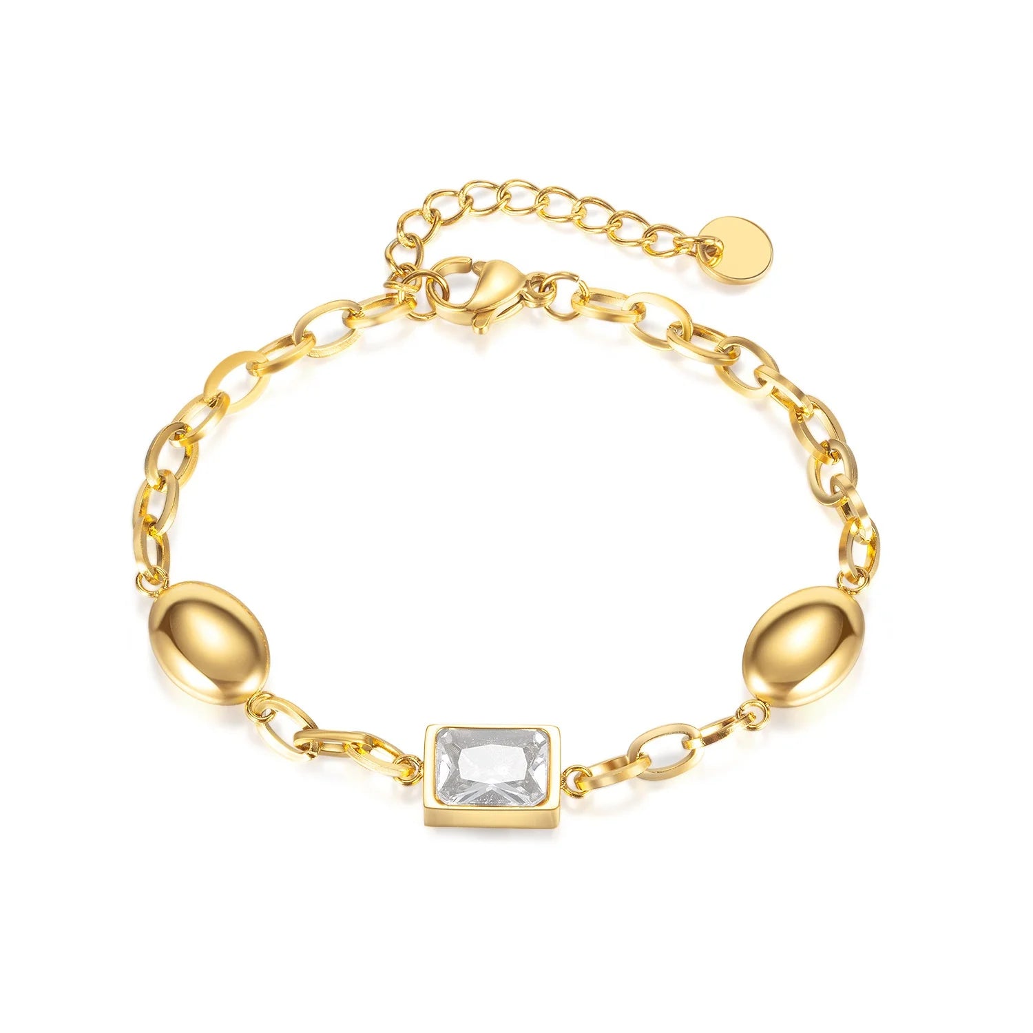 New Trend Fashion Jewelry Geometric Stainless Steel Gold Plated Zircon Adjustable Woman Charm Bracelet
