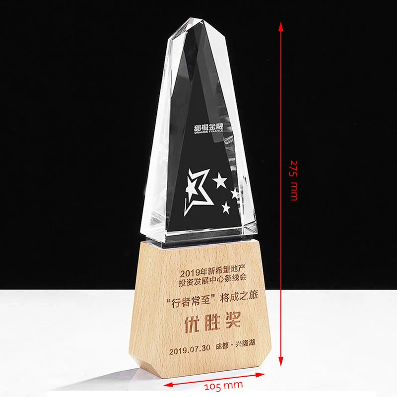 Factory Wholesale K9 Blank Crystal Glass Trophy Custom Laser Engraving Logo Personalized Promotional Gift Wooden Base DIY UV