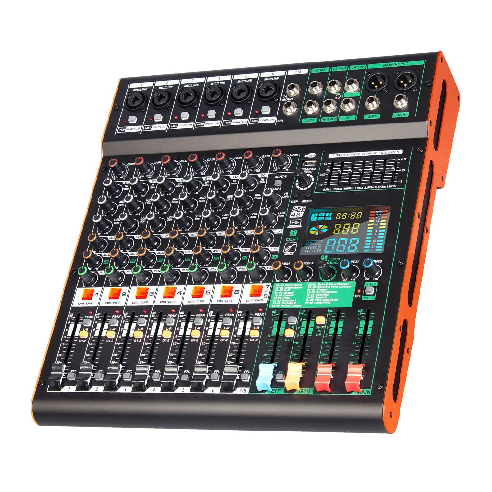 TC8 Professional 8 Channel USB Sound Audio Console Mixer DSP Effector Stage Controller Digital DJ Audio Mixer