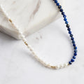 RINNTIN GMN53 High Quality 925 Sterling Silver Pearl Beaded Necklace Gemstone Jewelry Faceted Beads Lapis Lazuli Necklace