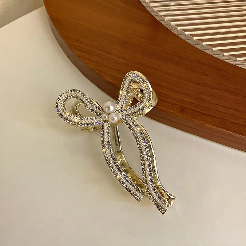 New Listing Ribbon  Hair Accessories Stylish With Rhinestone Hair Claw Bow Hair Claws for Womens
