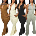 Knitted Halter Backless Jumpsuits Women Sexy Lapel Single Breasted Bodycon One Piece Rompers