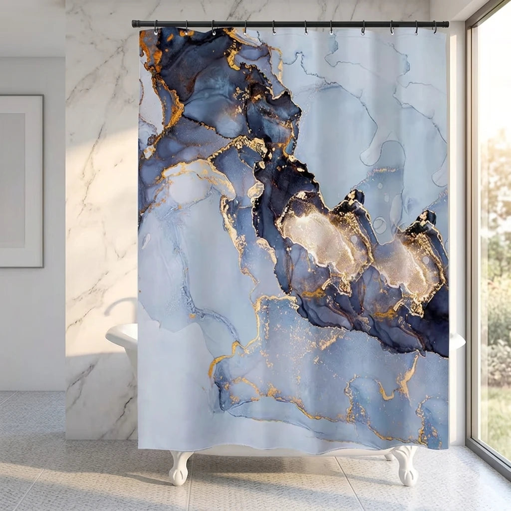 Waterproof Washable Fabric Marble Shower Curtain Modern Luxury Standard Bathroom Curtains for Bathroom Decor