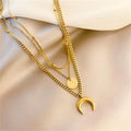 Wholesale New Bohemia Fashion Jewelry Stainless Steel Layered 18k Gold Plated Star Moon Pendant Necklace