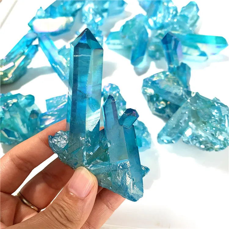Amazing Small Size Electroplated Blue Quartz Cluster Reiki Healing Crystals Craft for Sale