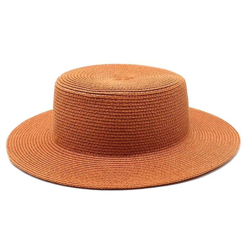 Outdoor Vacation Women Girl Flat Top Boater Shape Paper Straw Sun Hat for Summer Beach