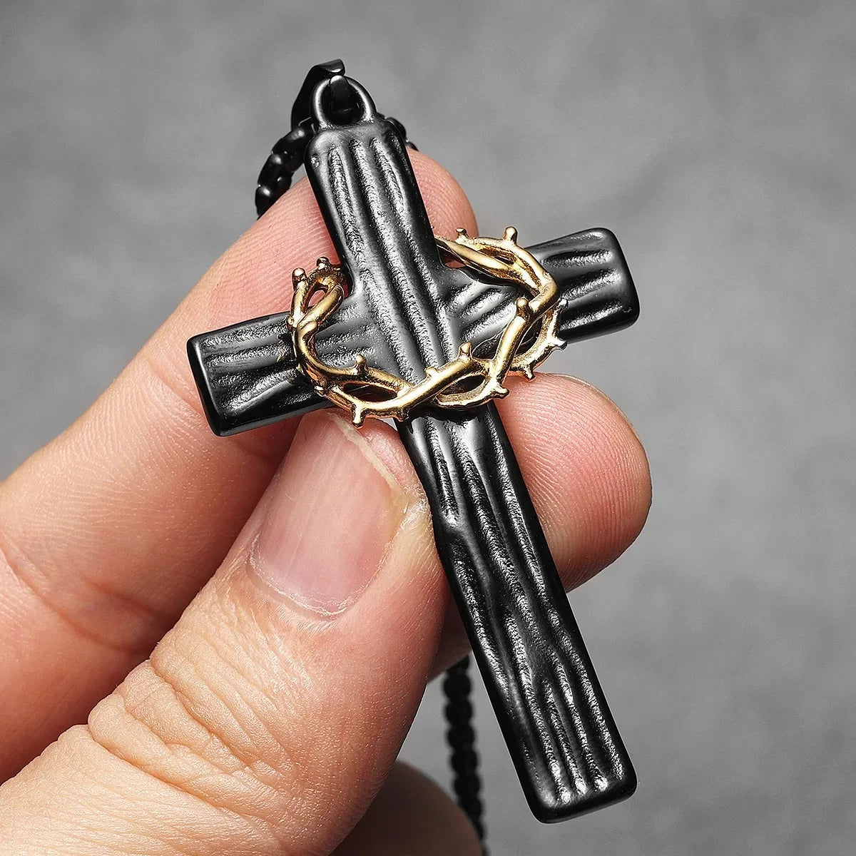 Stainless Steel Thorn Flower Crown Cross Pendant Necklace Personalized Christian Jewelry