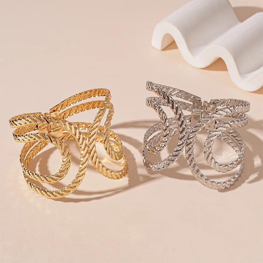 KAIMEI 2025 New Arrival Luxury Metallic Irregular Geometric Pattern Open Bracelet  18k Gold Layered Hollow Out Bracelets Bangle