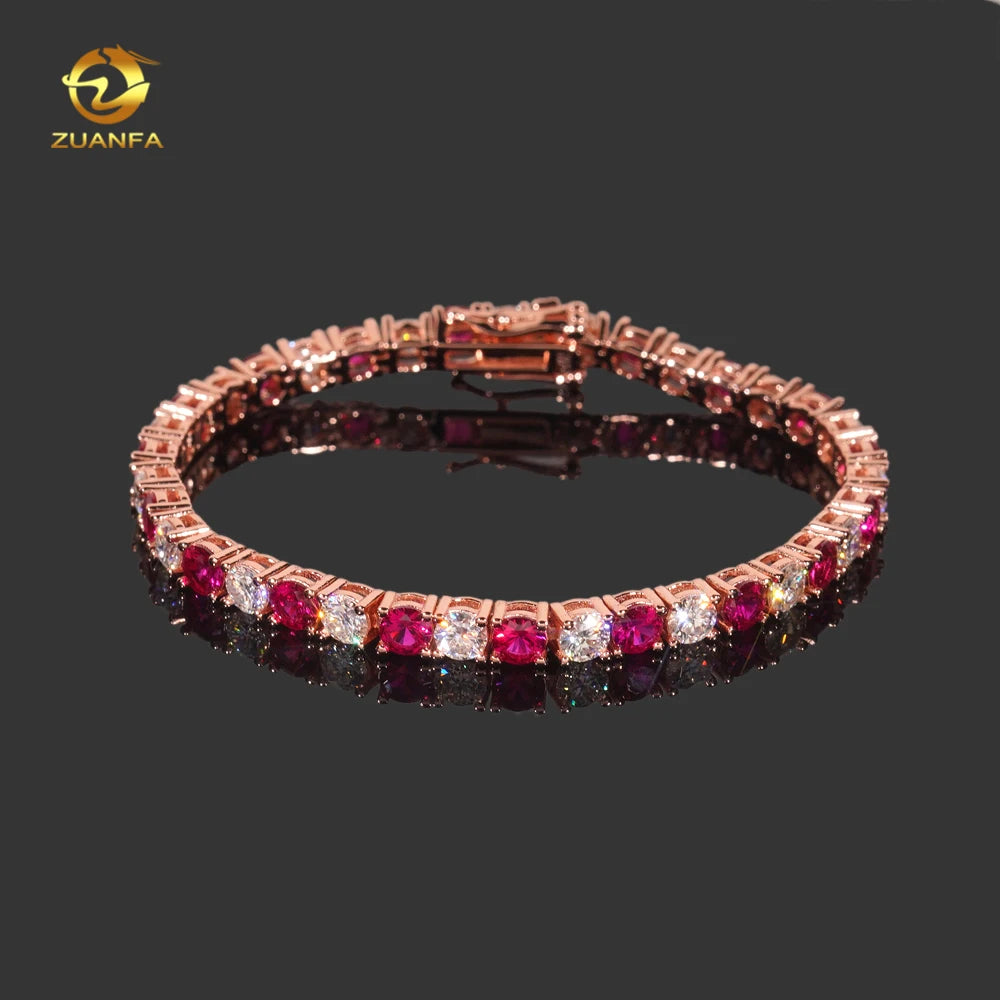 Pass Diamond Tetser 4mm Vvs Moissanite Synthetic Ruby Tennis Necklace 925 Silver Moissanite Tennis Bracelet Fashion Jewelry