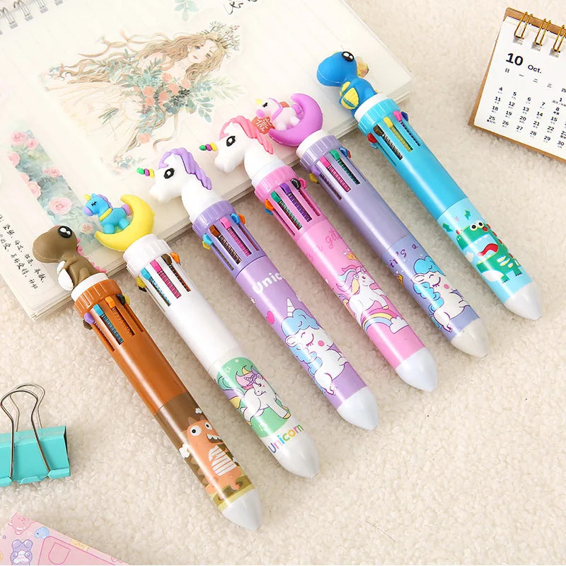 School Office Supply Gift Stationery Cute 10 Colors 0.5mm Plastic Ballpoint Pen with Multi-Colored Ink