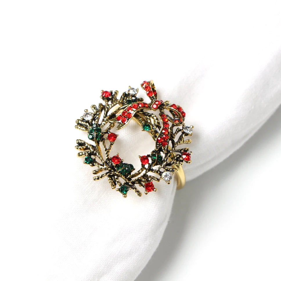 Lovely Christmas Wreath Rhinestone Napkin Ring Xmas Metal Napkin Holder for Christmas Table Decoration