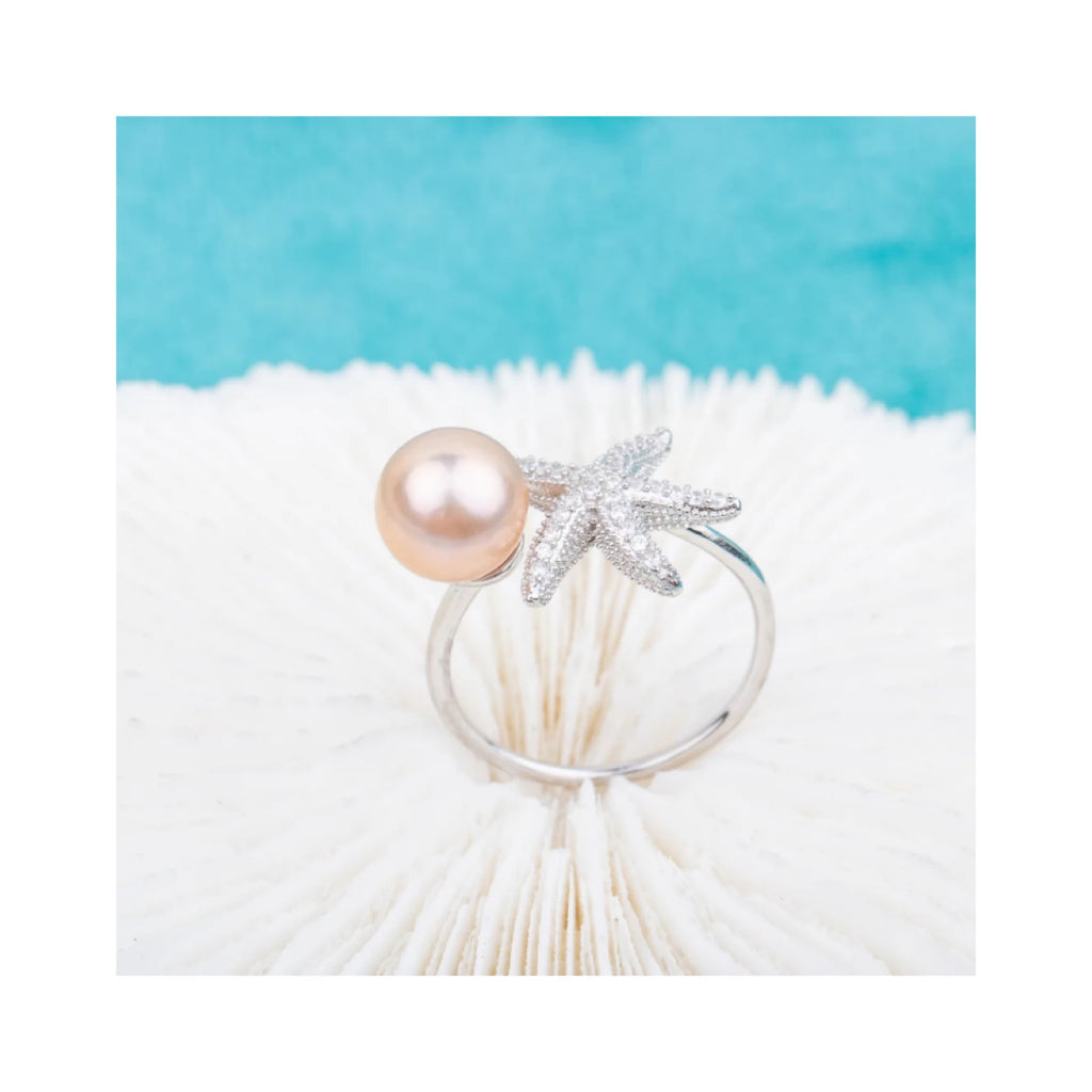 R010699 DIY 7-8mm Natural Freshwater Pearl Ring Accessory 925 Sterling Silver Adjustable Size Engagement Jewelry Ring for Women