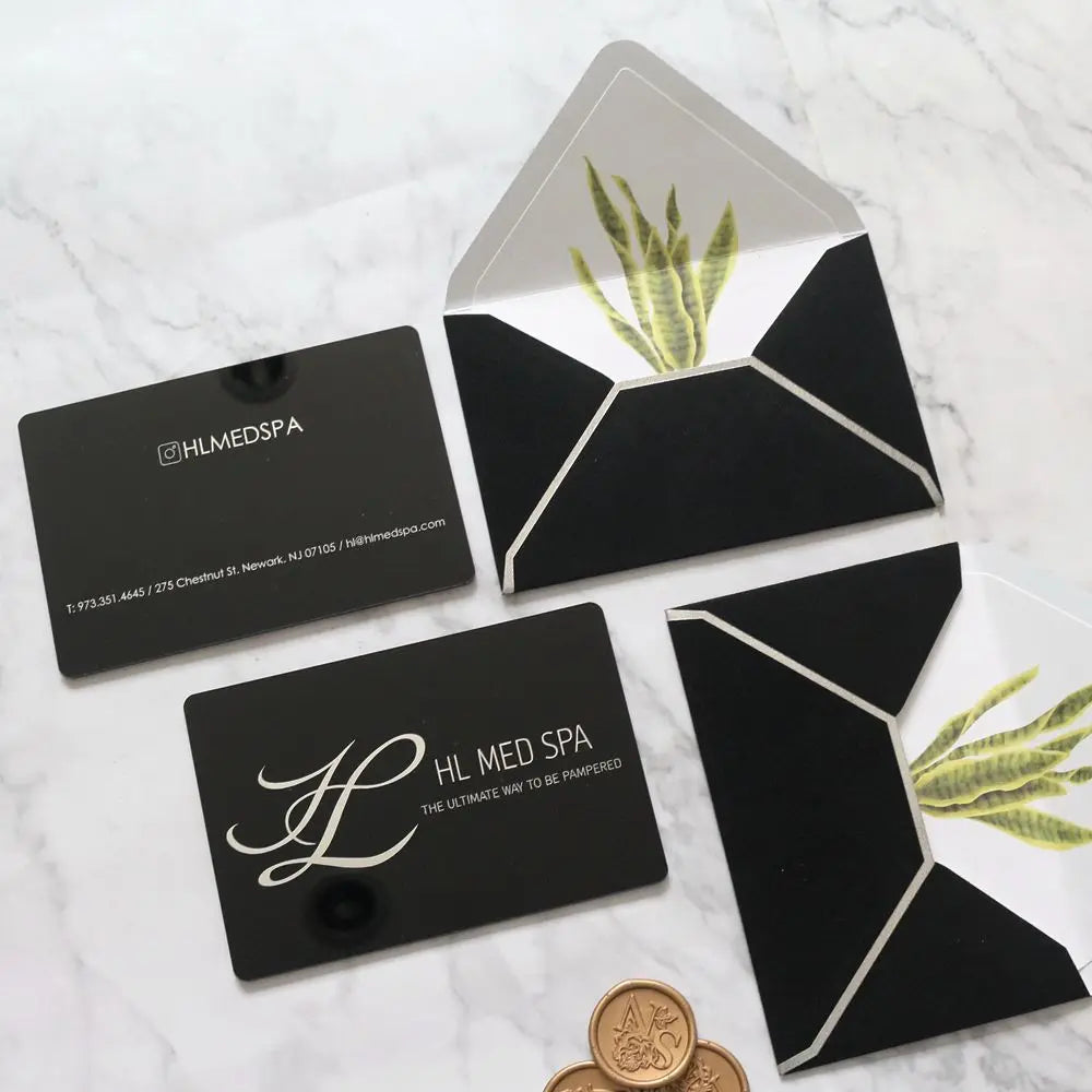 Luxury Silver Foil Acrylic Business Card Thank You Card with Velvet Envelope and Wax Seal for Opening Ceremony
