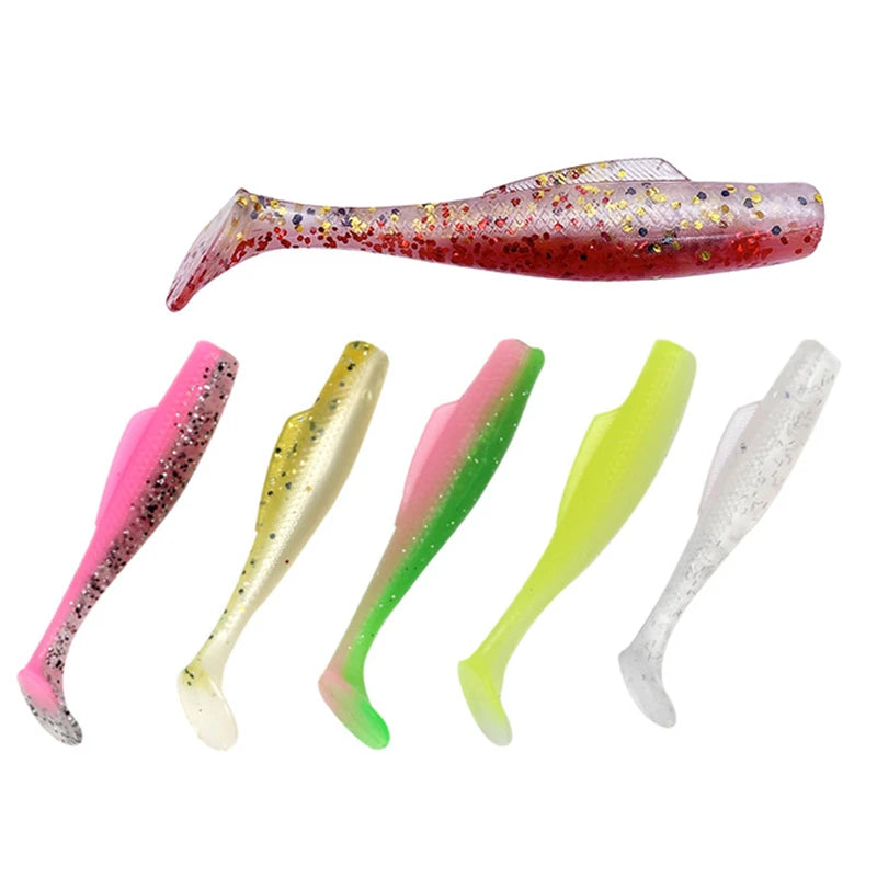 Double Color Top Water T-tail Bionic Soft Fishing Bait 8cm 5g TPE Material High Elasticity Fishing Wobbler Lure Set