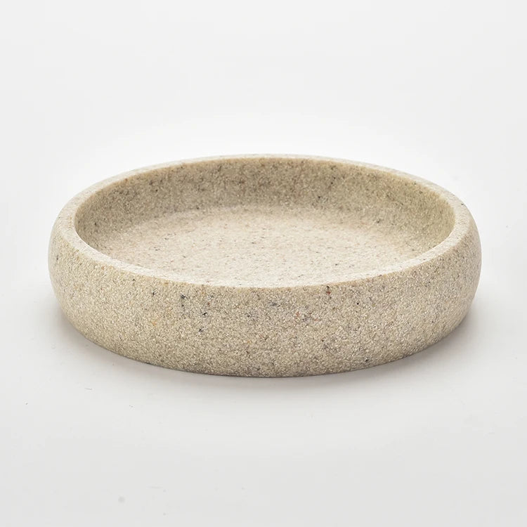 Simple Design Round Resin Sandstone Soap Tray Polyresin Bathroom Accessory Counter Top Soap Dish Holder