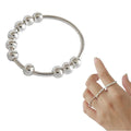 Sterling Silver Rotatable Beaded Finger Ring for Anti-stress Anxiety Fidget Ring Gifts Women Men