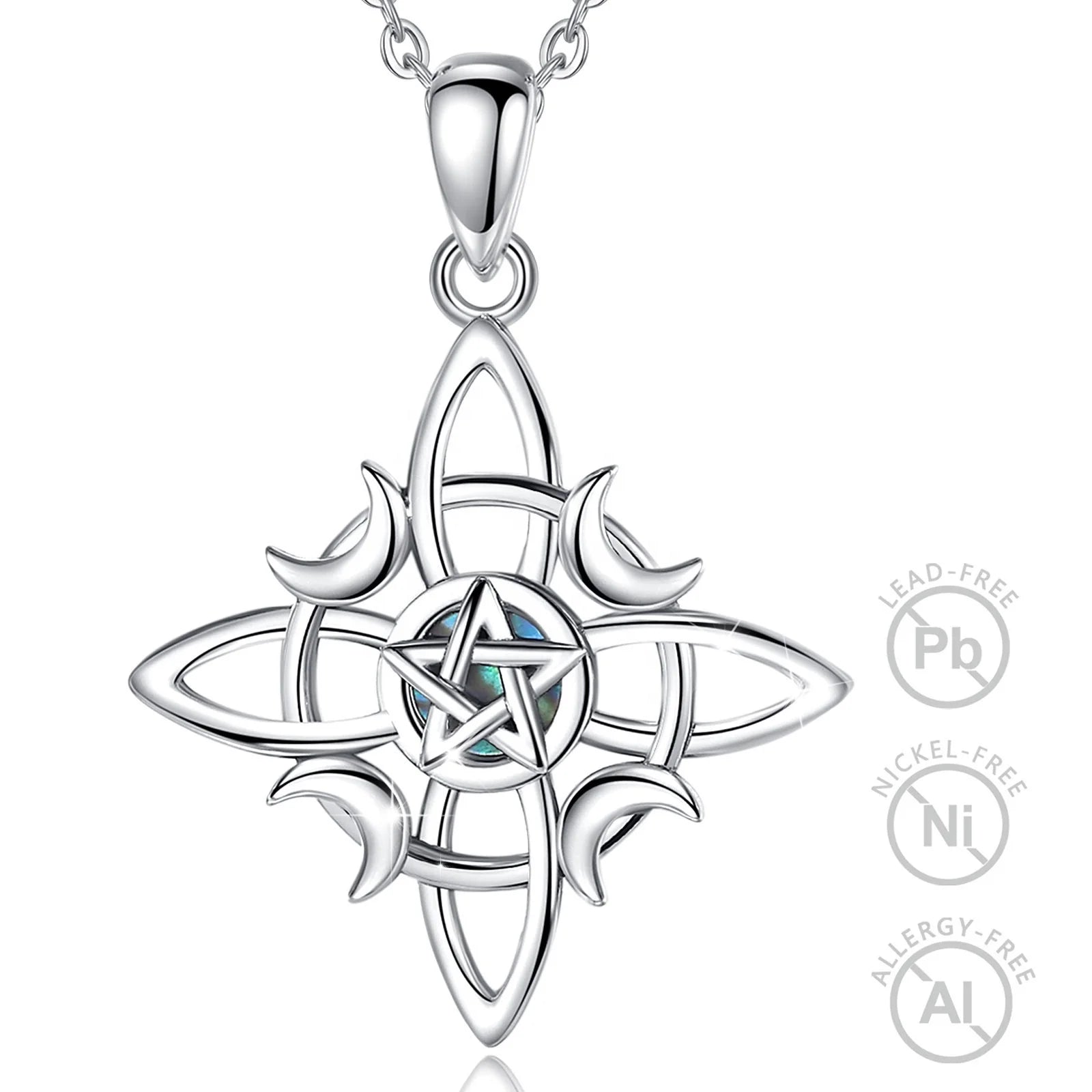 Fine Jewelry 925 Sterling Silver Good Luck Wicca Withes Knot Pendant Necklace with Natural Colorful Abalone Shell