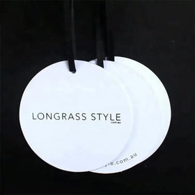 Wholesale Custom Silver Foil Printed Labels Recycled Paper Clothing Hang Tags With Black Ribbons