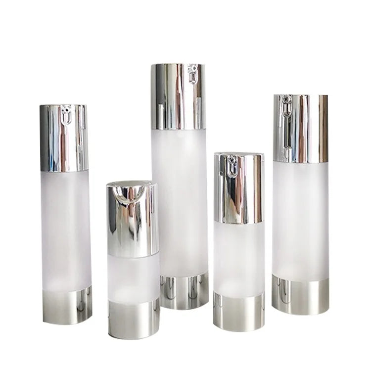 Lotion Pump Airless Bottle Silver Frost Empty AS Plastic Refillable Cosmetic Emulsion Packaging Container 15ML 30ML 50ML 100ML