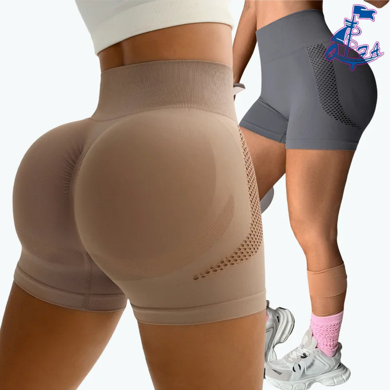 Women Sexy Hollow Smile Shorts Push Up Yoga Shorts Gym Fitness Yoga Pants Sports Wear Workout Clothes Tights Running Shorts
