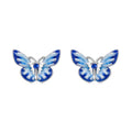 925 Sterling Silver Cute Blue Enamel Butterfly Stud Earrings Hypoallergenic Gold Plated Stud Earrings Fine Jewelry SCE1859