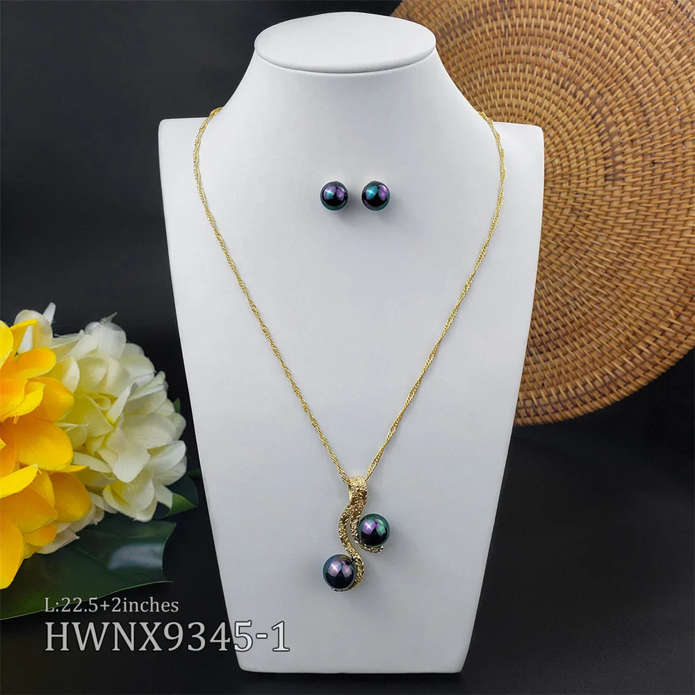 Hawaiian Jewelry Wholesale Fashion Pearl Necklace Earring Set Gold Pink South Sea Aquaculture Pearl Jewelry Christmas Gift