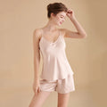 22 Momme Satin Silk Tank Top and Shorts Elastic Waist Nightwear Sleepwear Sets for Spring/Summer Knee Length Pajamas