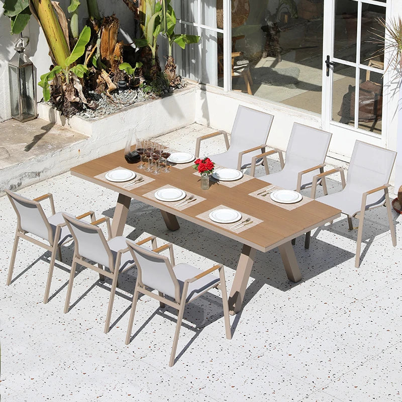 Wholesale Cast Metal Aluminum Frame Garden Arm Chair and Table Outdoor Furniture Dining Set