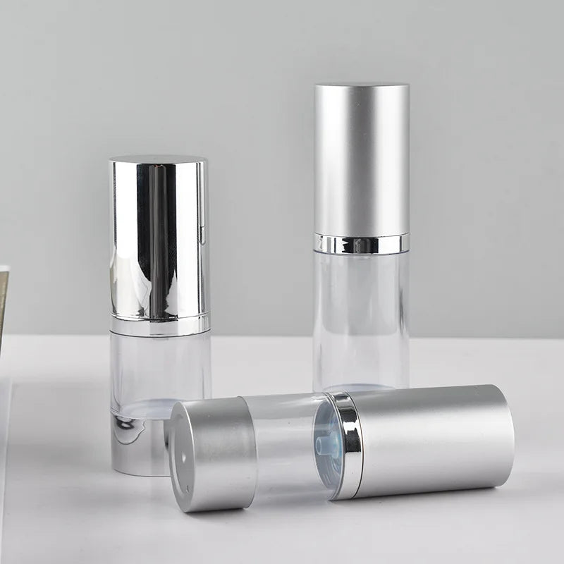 Luxury Empty 15ml 30ml 50ml Glossy Matte Silver UV Electroplated Airless Cream Pump Bottle for Lotion