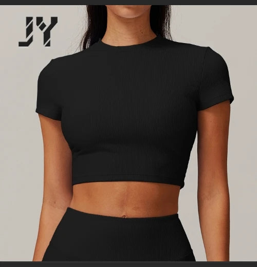 JY Quick-drying Short-sleeved Yoga Clothes Outdoor Casual Tops Training Fitness Clothes Running Sports Short-sleeved