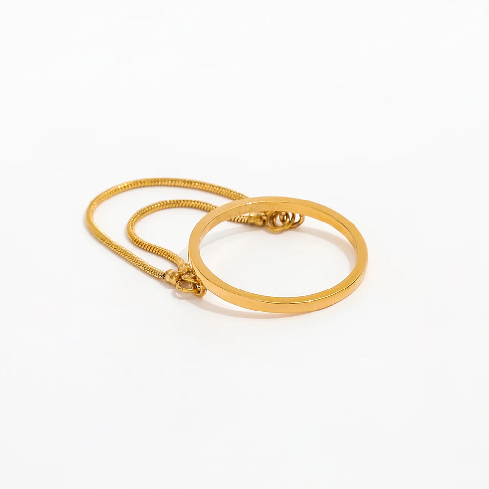 Joolim Jewelry 18K Gold Plated Statement Double-layer Snake Chain Pendant Stainless Steel  Rings for Women