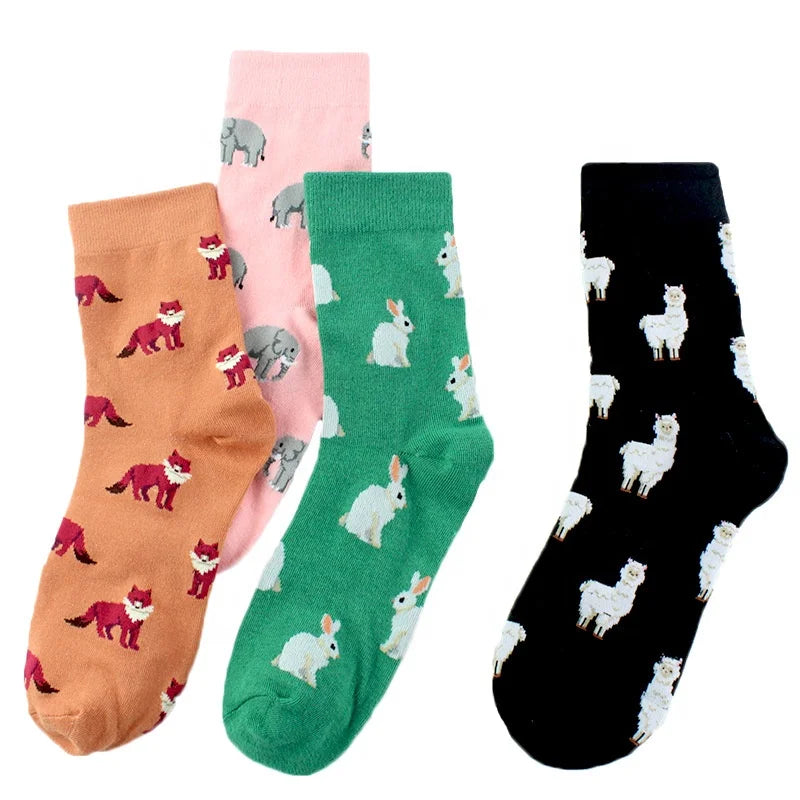 Wholesale Novelty Cute Elephant Alpaca Animal Socks Easter Rabbit Cotton Crew Socks for Women